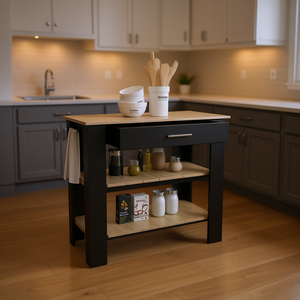 Rockaway <b>Kitchen</b> Island 1 Drawer 2 <b>Shelf</b> Black Wengue Light Oak Modern Cart - Product Image 2