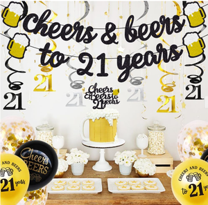 Decoración para Fiesta <span class=keywords><strong>de</strong></span> 21 <span class=keywords><strong>Cumpleaños</strong></span>, Globos <span class=keywords><strong>de</strong></span> Látex Impresos con Frases como 'Cheers&Beers to 21 Years', Guirnaldas, Adornos para <span class=keywords><strong>Pastel</strong></span>, Accesorios para Fotos - Product Image 4