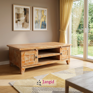 Mesa de Centro de Madera de Acacia Vintage, Muebles para el Hogar, Hotel, Granja, Jardín, 2 Cajones y Compartimentos, Artesanía India - Product Image 3