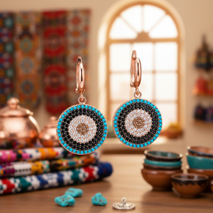 Pendientes colgantes de ojo turco de diseño Redondo, amuleto de la suerte, piedra turquesa, venta al por mayor turca, joyería de plata de ley 925 - Product Image 3
