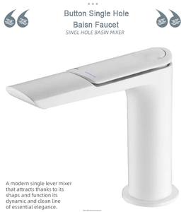 <span class=keywords><strong>Grifo</strong></span> de <span class=keywords><strong>Lavabo</strong></span> Blanco con Botón de Temperatura Ajustable, <span class=keywords><strong>Grifo</strong></span> de Latón de un Solo Orificio para Mueble de Baño, <span class=keywords><strong>Grifo</strong></span> de Agua Fría y Caliente - Product Image 4