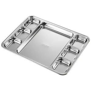 Hot Selling Stainless Steel 304 Golden Silver Lunch canteen Korean Divided Fast Food Tray Dish Dinnerware