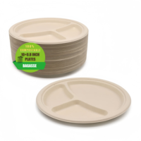 Vente en gros de compartiments biodégradables sans PFAS 6 pouces 7 pouces 9 pouces 10 pouces Assiettes alimentaires jetables en bagasse canne à sucre