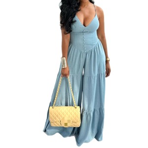 Combinaison ample unie à col en V profond pour femme africaine sexy – Tendance - Product Image 1