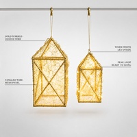 Lanterne suspendue pour l'Aïd du Ramadan, petite maison en bois, guirlande lumineuse féerique, lot de deux, décoration murale pour la maison, vente en gros