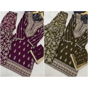 สีแดงFaux GeorgetteปักKurta ShararaชุดDupattaอินเดียDesignerชุดDupatta Partywear Readymade - Product Image 6