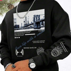 Sudadera Personalizada de Fábrica para Hombre, con Estampado Gráfico de Letras, Talla Grande, Térmica, Desgastada, Cuello Redondo, Manga Larga - Product Image 4