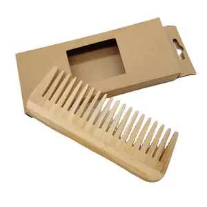 Custom Brand Name Natural Bamboo Wide Tooth Comb Detangling Anti-Static Comb For Curly Wavy Dry Hair