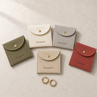 Pochette à bijoux en velours personnalisée Lionwrapack avec bouton pression | Sac d'emballage de luxe en daim souple pour boucles d'oreilles et colliers