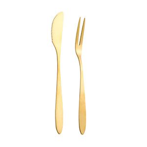 Stainless Steel Mooncake Knife And Fork Set Gold Plated Two Pronged Fruit Fork Western Dessert Utensils For Cake And Pastry - Product Image 5
