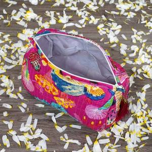 Ensemble de 3 trousses de toilette faites à la main pour femmes, trousse à cosmétiques matelassée, pochette indienne 100 % coton - Product Image 4