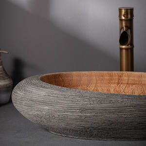 Lavabo de salle de bain en céramique de style chinois rétro, ovale, à cuve unique, QH-18 - Product Image 3