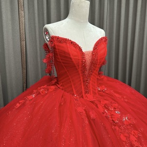 <span class=keywords><strong>Vestido</strong></span> <span class=keywords><strong>Rojo</strong></span> de Quinceañera para Niñas, Estilo Princesa, <span class=keywords><strong>Vestido</strong></span> de <span class=keywords><strong>Fiesta</strong></span> de 16 Años, Encaje, Cuentas, Tul, Chifón, Vestidos de 15 Años - Product Image 6