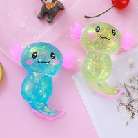 Axolotl Weiches Gummi-Salamander Quetschspielzeug Glitzer-Fidget-Spielzeug Handspielzeug gegen Angstzustände Sitzende Pose Langsam Aufsteigend Stressabbau-Produkt