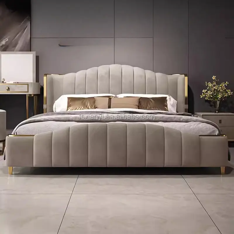 현대 유럽 디자인 고급스러운 더블 킹 퀸 사이즈 오스만 벨벳 패브릭 침대
