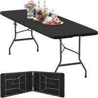 Mesa Plegable de 8 Pies, Diseño Moderno Plegable por la Mitad, Construcción de Plástico, Muebles Portátiles para Exteriores, Cocina, Picnic, Fiesta