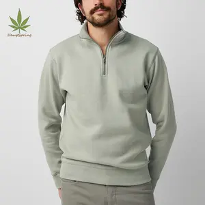 Fleece Men pullover Eco-friendly stand-collar sweatshirt hemp jumpers sweatshirt hemp bamboo street wear men half zip sweatshirt