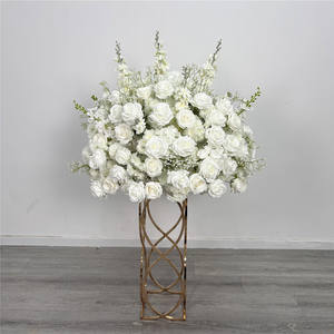อุปกรณ์ตกแต่งร้านดอกไม้ ลูกบอลดอกไม้สีขาวหรูหราขนาด 90 ซม. พร้อมใบไม้สีเขียว สำหรับตกแต่งโต๊ะกลางงานแต่งงานในธีมป่า - Product Image 1