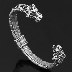 Bracciale uomo vichacco per gli uomini gioielli pagani norrore dio Odin teste di lupo anelli da braccio antico argento placcatura bracciale intrecciato bracciale - Product Image 2