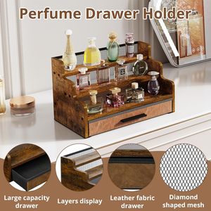 Tiroir de support de Cologne en bois à 3 niveaux Organisateurs de parfum rétro pour hommes Étagère de rangement <span class=keywords><strong>marron</strong></span> rustique pour soins de la peau et affichage de maquillage - Product Image 2