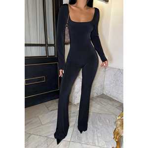 Combinaison noire avec détail au dos, style décontracté, printemps été automne hiver, tricot, tissu en mousseline, motif imprimé, paillettes, plumes - Product Image 3