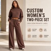 Ensemble 2 pièces personnalisé pour femme : Sweat-shirt court à col montant et demi-zip en molleton bouclette, et pantalon large à cordon de serrage pour un style décontracté urbain