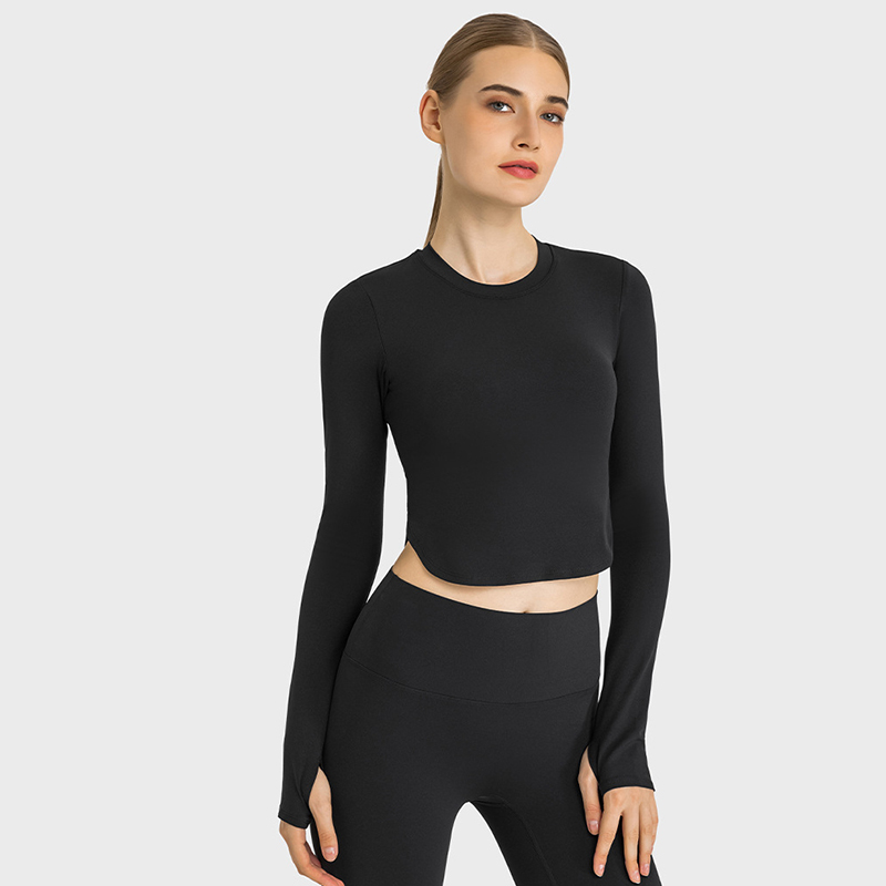 Women Long Sleeve Yoga Tops With Side Split Yoga Tops Quick Dry Sports Shirts With Thumb Hole Athletic Wear