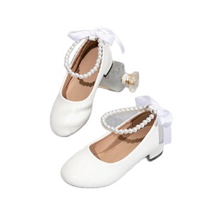 Nouvelles chaussures Mary Jane pour filles, style princesse, avec bride de cheville en perles, nœud en ruban blanc, pour spectacle et fête - Product Image 5