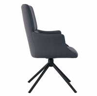 Fauteuil moderne à dossier haut en tissu gris foncé avec base pivotante à 4 pieds en métal noir pour salon, cuisine, salle à manger