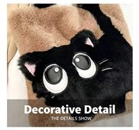 Sac fourre-tout personnalisé en fausse fourrure de chat avec de grands yeux, sac à bandoulière en peluche pour femme, accessoire de mode hivernal avec broderie contrastante