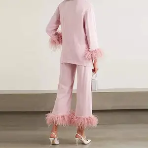 Sleepwear 2023 New Arrival Factory Wholesale Women Long Cotton Fur Feather Pajamas