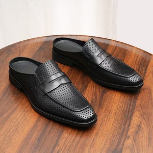 Sandales décontractées pour hommes, nouveau style, en cuir de vachette véritable, à bout ouvert, surface souple, respirantes, à enfiler - Product Image 3