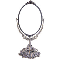 Miroir de table créatif C38 de style européen, cadre en alliage de zinc, double face, haute définition, design floral ovale vintage