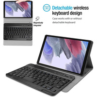 Casing Keyboard kulit PU Folio, casing Keyboard untuk Samsung Galaxy Tab A7 Lite 8.7 inci 2021 SM-T220 T225 dengan Keyboard nirkabel yang dapat dilepas