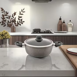 Casserole à soupe en <span class=keywords><strong>aluminium</strong></span> forgé de <span class=keywords><strong>40</strong></span> <span class=keywords><strong>cm</strong></span> avec revêtement en granit avec poignée froide en bakélite et couvercle en verre pour la maison et le restaurant - Product Image 4