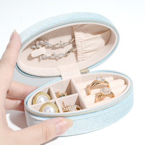 Vente directe d'usine, boîte de rangement à bijoux ovale, fermeture à glissière, organiseur de voyage portable pour bagues, boucles d'oreilles, colliers, accessoires - Product Image 4
