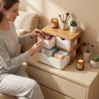 Organisateur de bureau de maquillage en bois de bambou durable de luxe moderne boîtes à tiroirs de rangement cosmétiques en bois étui pour filles soins de beauté