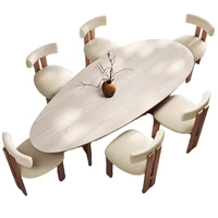 Ensemble de table à manger moderne, table à manger en bois et marbre nordique, 6 chaises de luxe, meubles de salle à manger en pierre