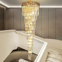 Lampu gantung tangga Modern Led, lampu gantung kristal Spiral panjang besar untuk rumah