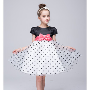Girls Polka Dot Tutu Dress Black With Pink Bow Stage Performance Costume Summer 2021 - Product Image 1