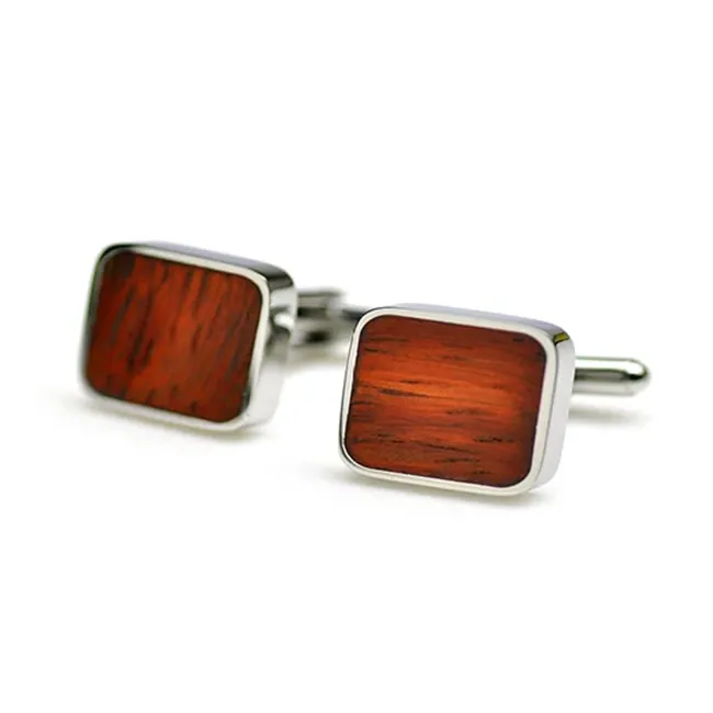High quality cufflinks for men luxury Hawaii Koa wood Stainless Steel Red Wood cufflinks for men