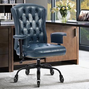 Chaises de bureau en cuir PU pour la maison et le bureau, chaises d'ordinateur confortables pour adultes, chaise de bureau ergonomique de direction avec roulettes en caoutchouc - Product Image 1