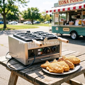 Machine à gaufres Taiyaki électrique professionnelle à 3 cavités pour pâtisseries, cafés et chariots mobiles – Équipement de cuisson pour pâtisseries au haricot rouge et au poisson - Product Image 3