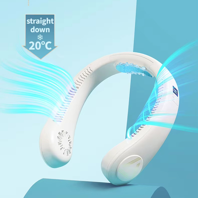 4000Mah Battery Portable Handsfree Bladeless Neck Fan Outdoor Neck-hanging Mini Portable Neck Fan with Cooling Sheet