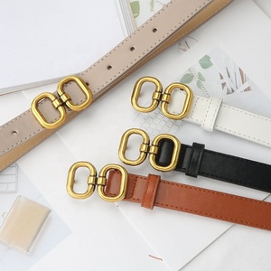 <span class=keywords><strong>Ceinture</strong></span> fine en cuir PU JULUN avec <span class=keywords><strong>double</strong></span> bouton rond doré, <span class=keywords><strong>ceinture</strong></span> pour costume et jean pour femmes - Product Image 5