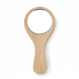Custom Logo Round Bamboo Hand <b>Mirror</b> Eco Friendly Wooden Makeup <b>Mirror</b> <b>With</b> HD Glass For Beauty Brands - Product Image 1