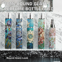 Nouveau flacon pulvérisateur de parfum rond en verre de 10 ml avec motif givré, estampage doré et impression sérigraphiée, diffuseur de roseaux portable