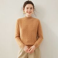 Pull en cachemire personnalisé pour femme, col semi-montant, coupe ample, motif jacquard papillon, idéal comme sous-pull