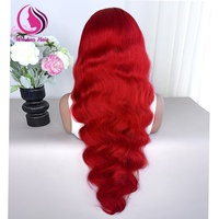 Perruque de cheveux humains pré-épilée 13x4 Body Wave colorée rouge, perruques frontales en dentelle HD, perruques sans colle en dentelle rouge pour cheveux humains