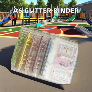 <span class=keywords><strong>Classeur</strong></span> à 6 anneaux en PVC A6 transparent à paillettes de grande taille, couverture <span class=keywords><strong>souple</strong></span>, à feuilles mobiles avec clips en métal colorés, enveloppes pour billets de caisse de taille A5 - Product Image 2